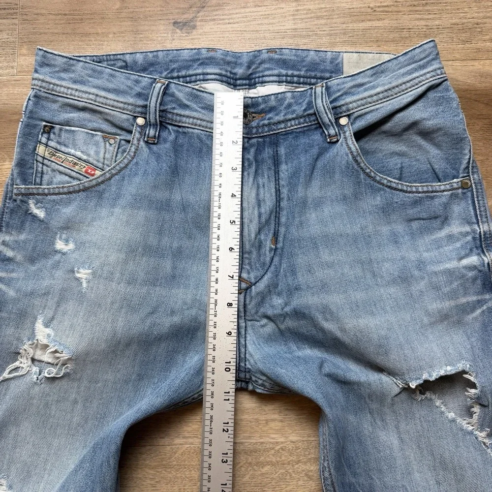 Diesel Krayver Jeans Men 29x26 Blue Slim Carrot Stretch Destroyed Denim (Hemmed)